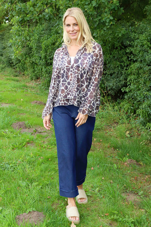 Edith Print Tie Front Top Cocoa - Image 2