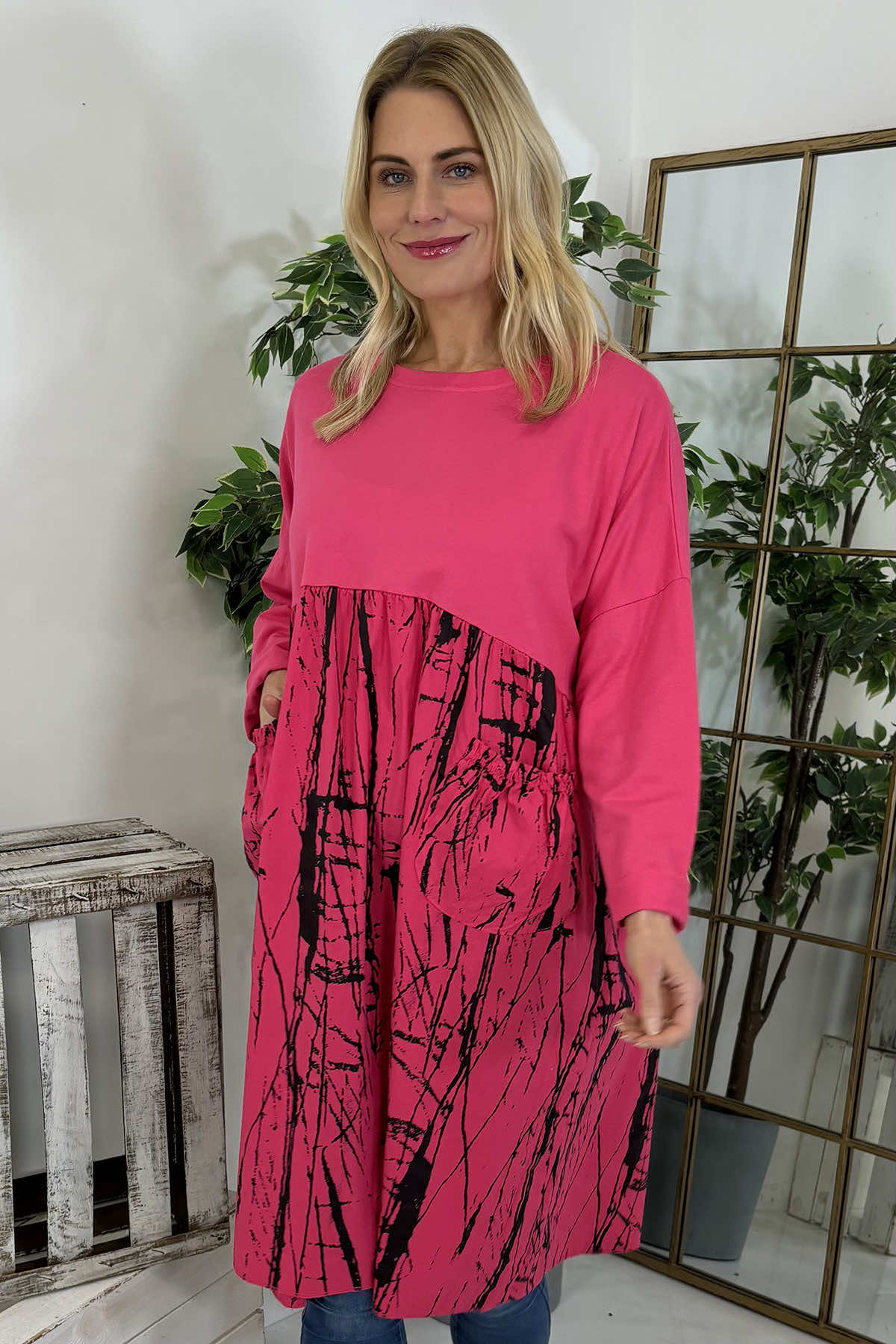 Sofia Patterned Cotton Dress Fuchsia