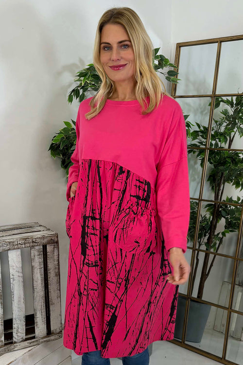 Sofia Patterned Cotton Dress Fuchsia - Image 3