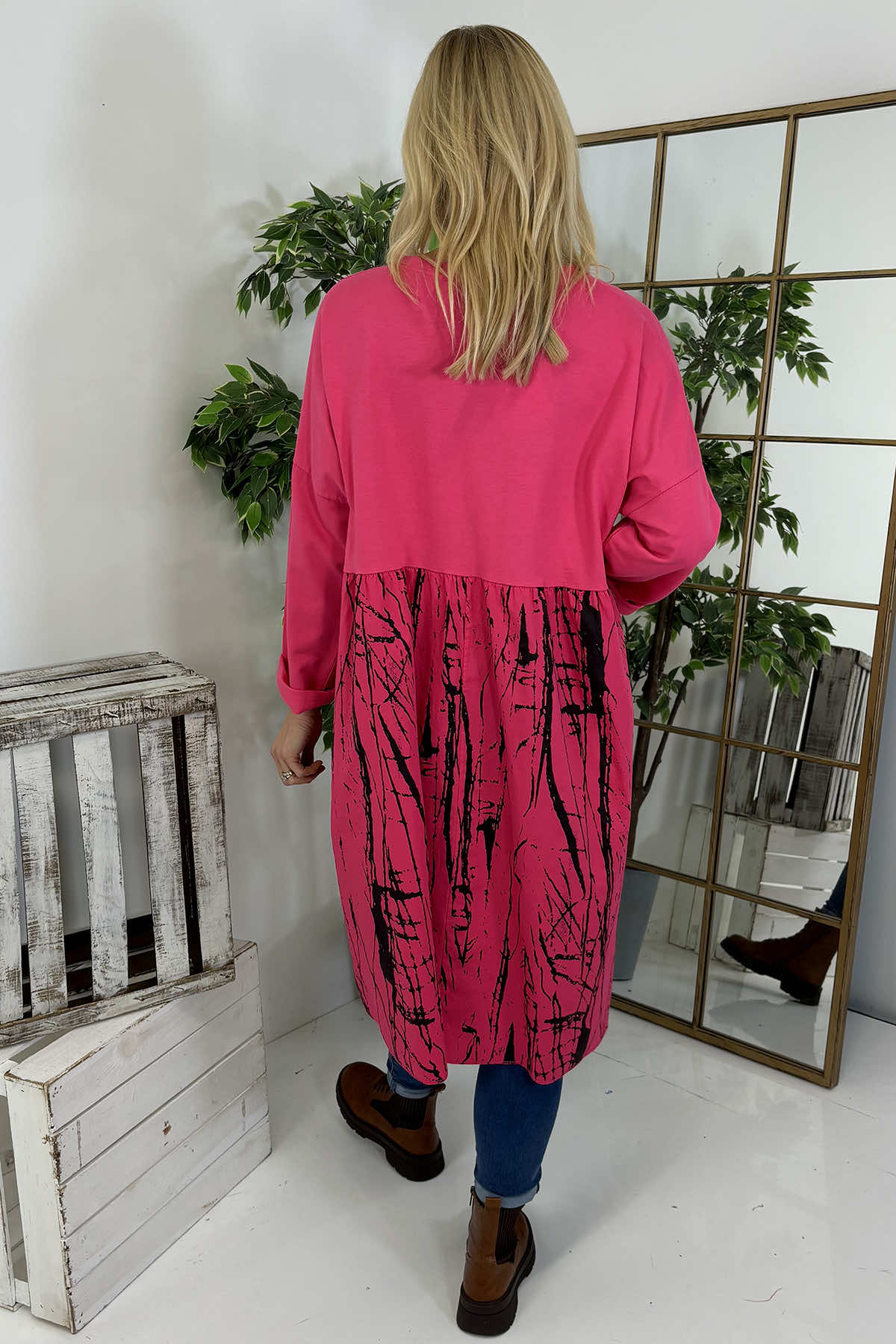 Sofia Patterned Cotton Dress Fuchsia