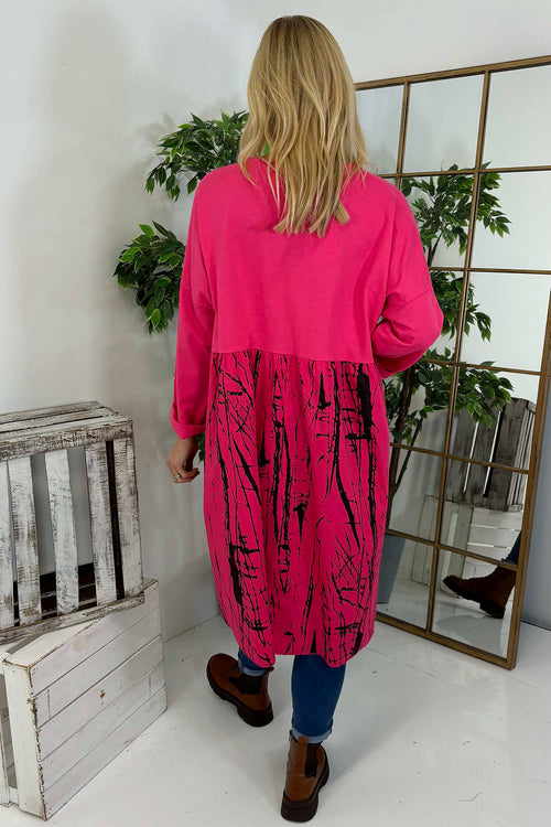 Sofia Patterned Cotton Dress Fuchsia - Image 4