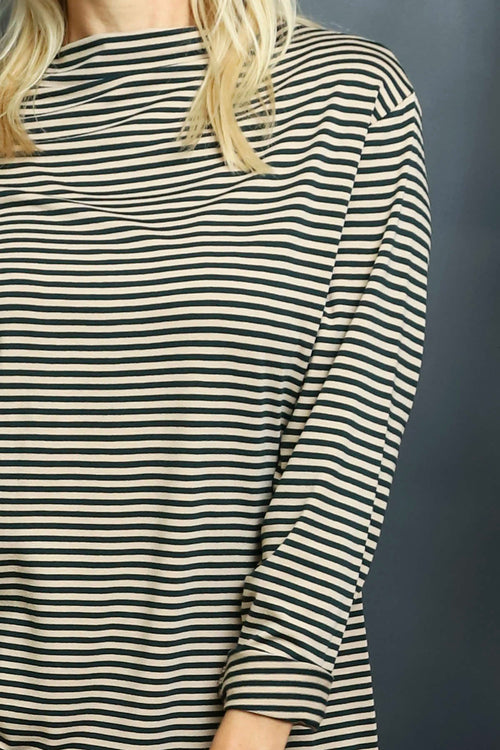Lyssa Cowl Neck Stripe Top Bottle Green - Image 3