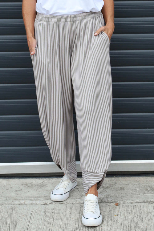Jacinda Stripe Cotton Trousers Mocha - Image 2