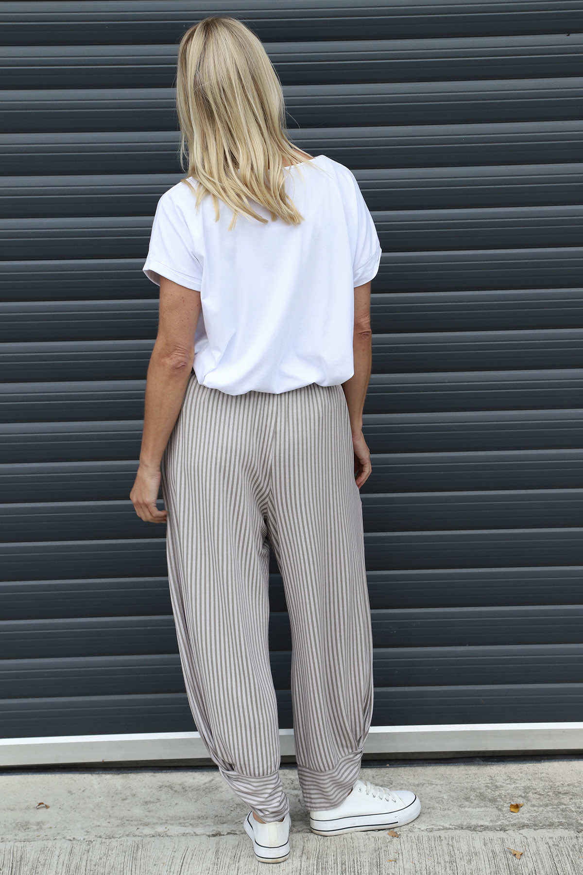 Jacinda Stripe Cotton Trousers Mocha