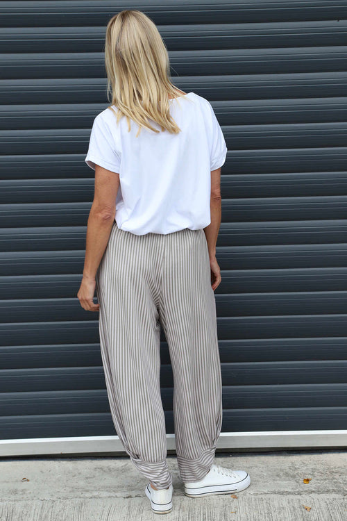 Jacinda Stripe Cotton Trousers Mocha - Image 4