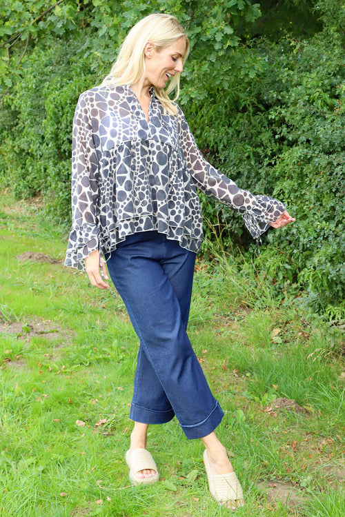 Edith Print Tie Front Top Charcoal - Image 2