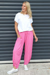 Jacinda Stripe Cotton Trousers Fuchsia