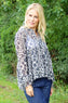 Edith Print Tie Front Top Charcoal
