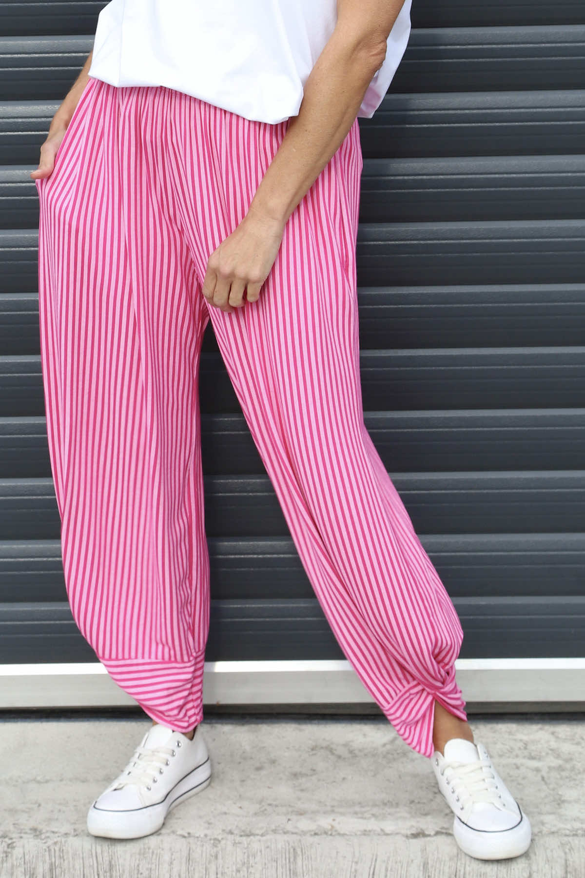 Jacinda Stripe Cotton Trousers Fuchsia