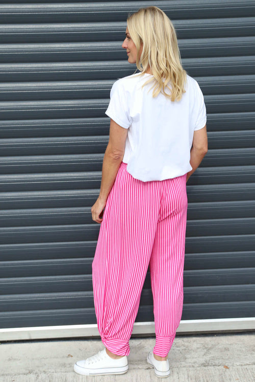 Jacinda Stripe Cotton Trousers Fuchsia - Image 4