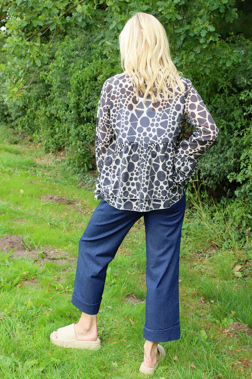 Edith Print Tie Front Top Charcoal - Image 4