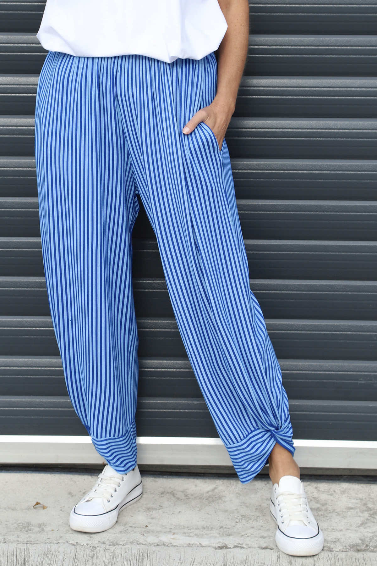Jacinda Stripe Cotton Trousers Blue