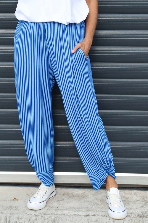 Jacinda Stripe Cotton Trousers Blue - Image 2