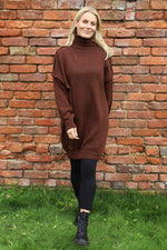 Bridie Polo Neck Knitted Tunic Cocoa Cocoa - Bridie Polo Neck Knitted Tunic Cocoa