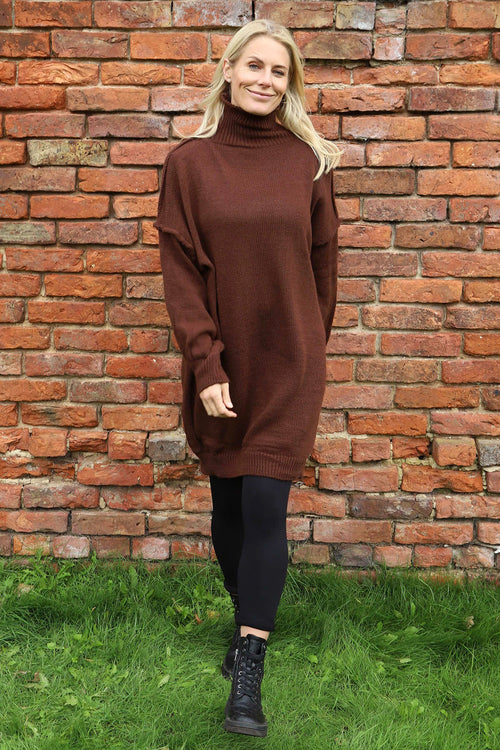 Bridie Polo Neck Knitted Tunic Cocoa - Image 1