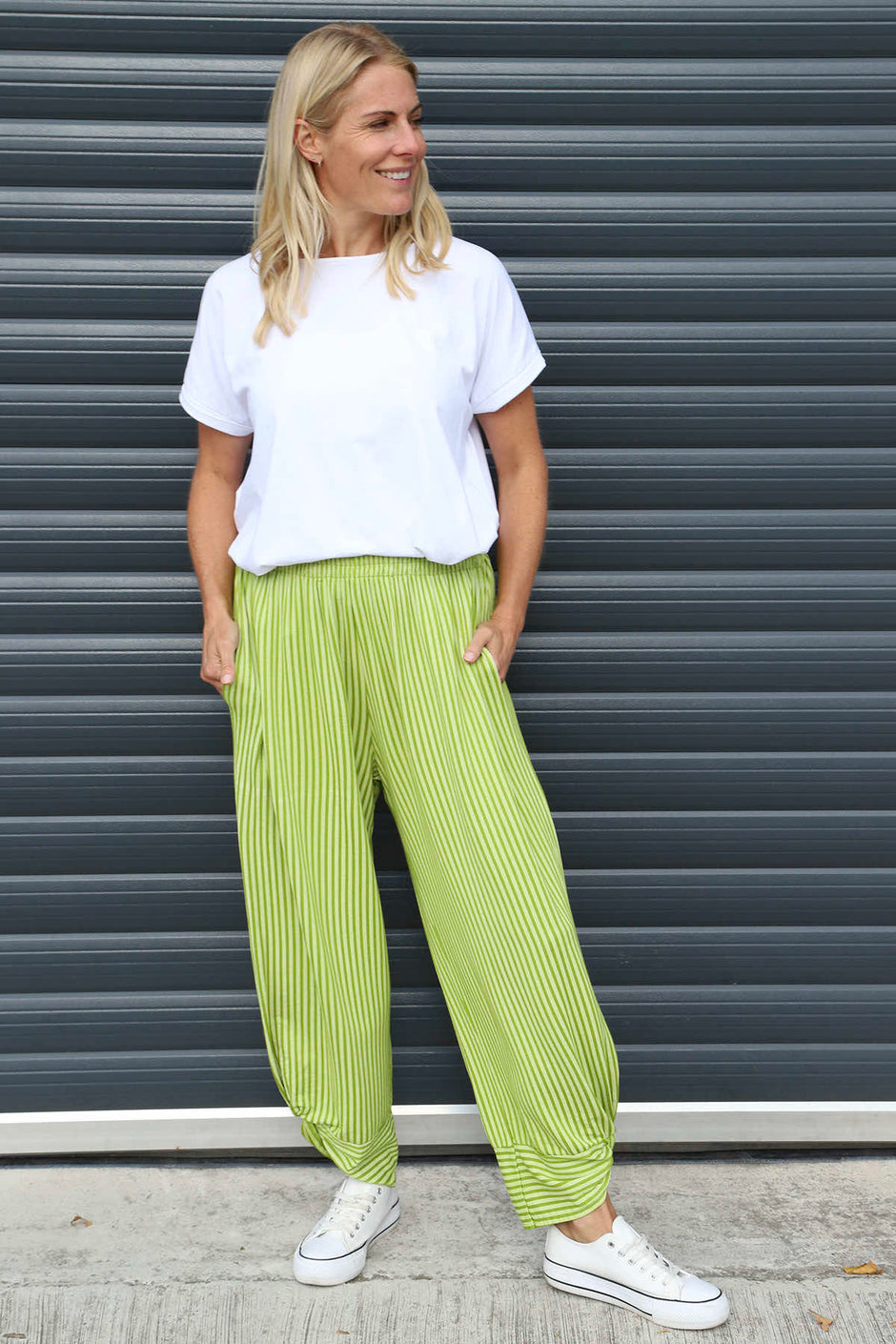 Jacinda Stripe Cotton Trousers Olive