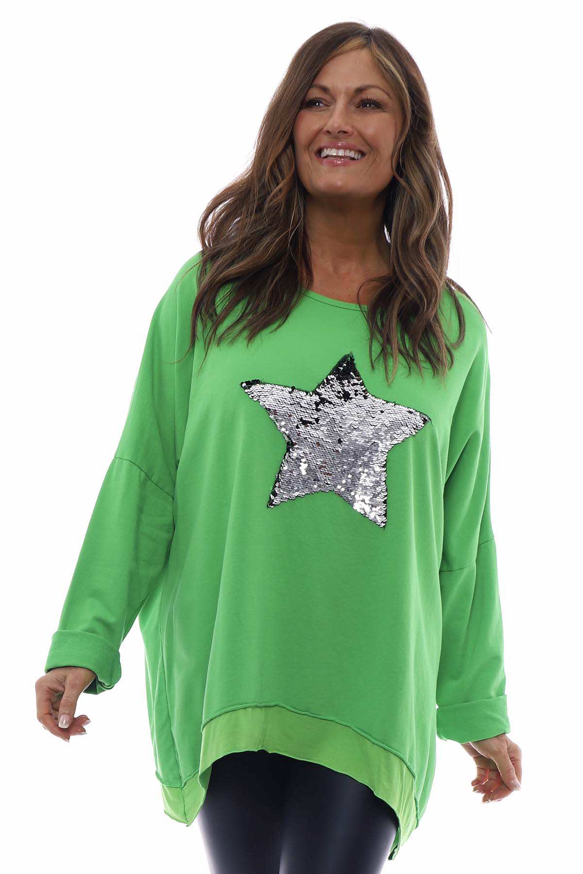 Selsey Sequin Star Cotton Top Green