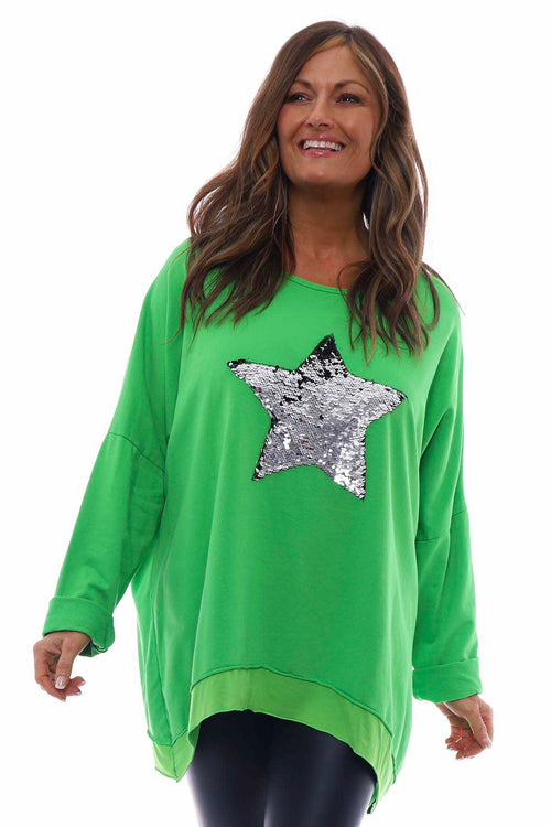 Selsey Sequin Star Cotton Top Green - Image 4