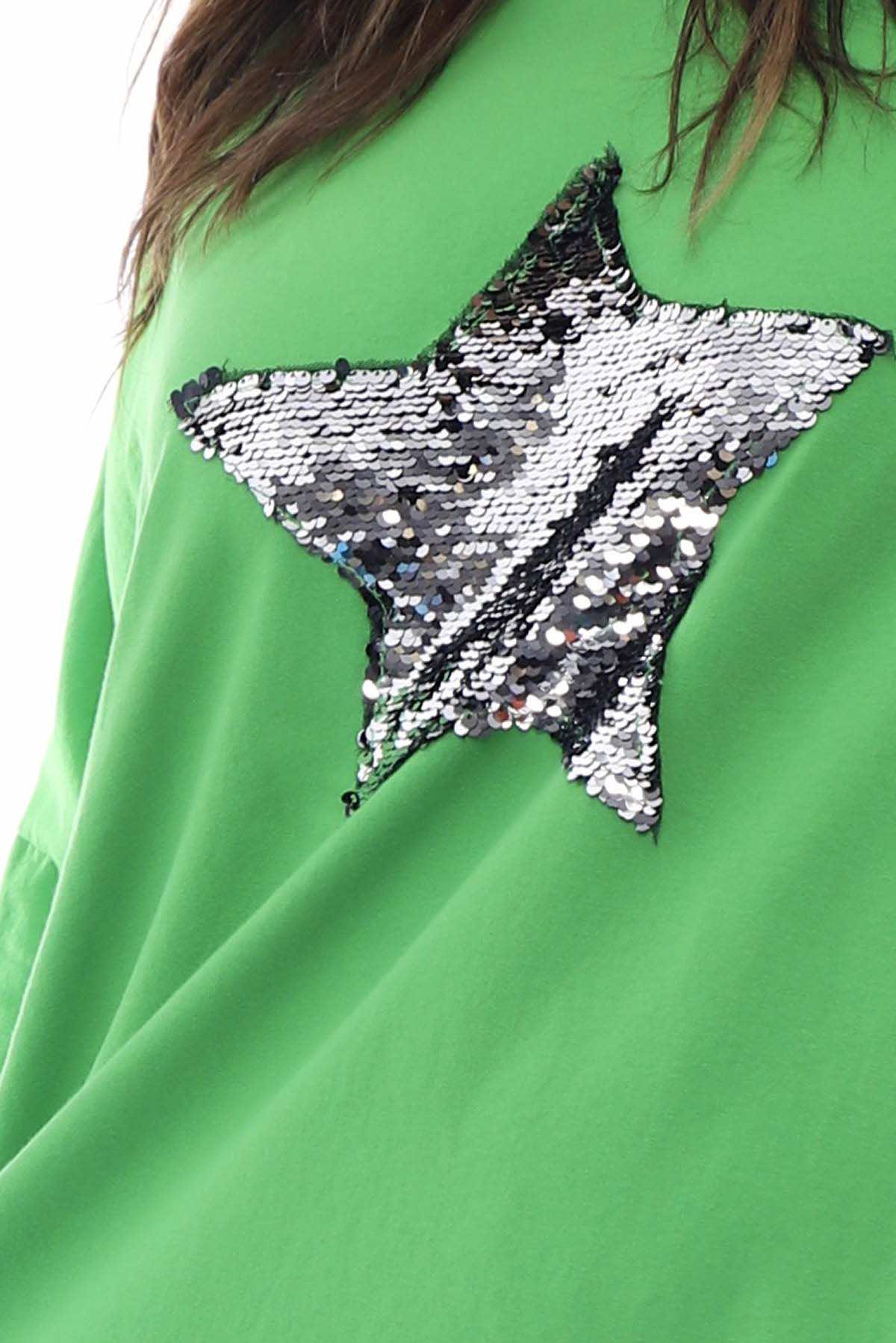 Selsey Sequin Star Cotton Top Green