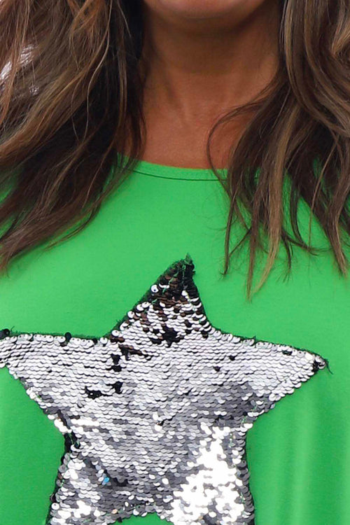 Selsey Sequin Star Cotton Top Green - Image 2