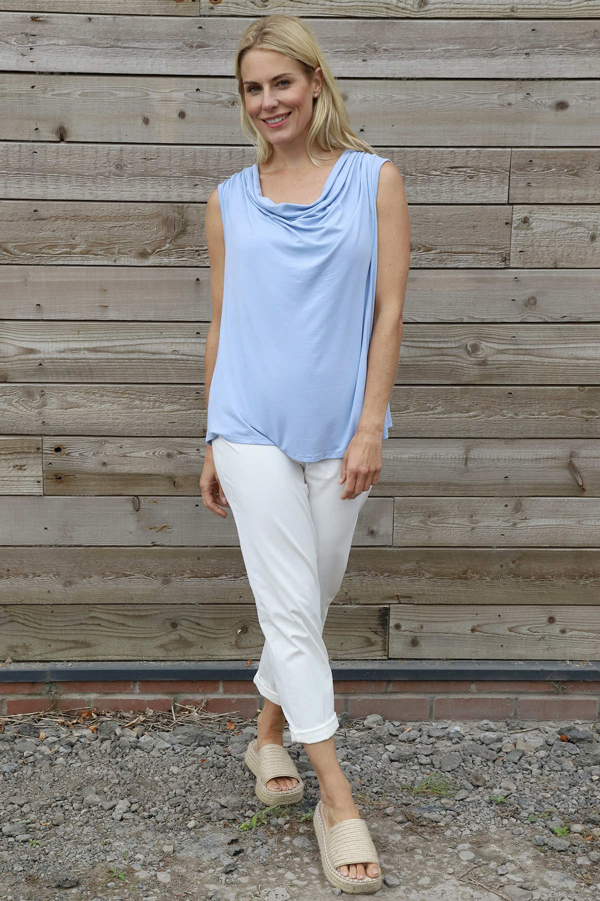 Antonina Cowl Neck Top Light Blue