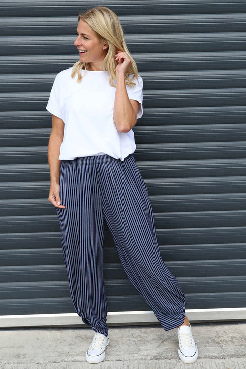 Jacinda Stripe Cotton Trousers Navy - Image 2