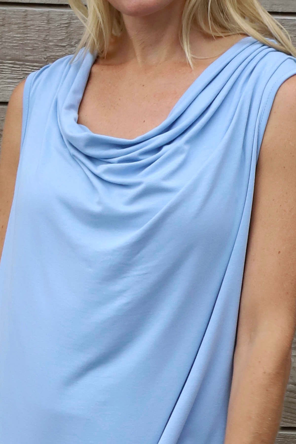 Antonina Cowl Neck Top Light Blue