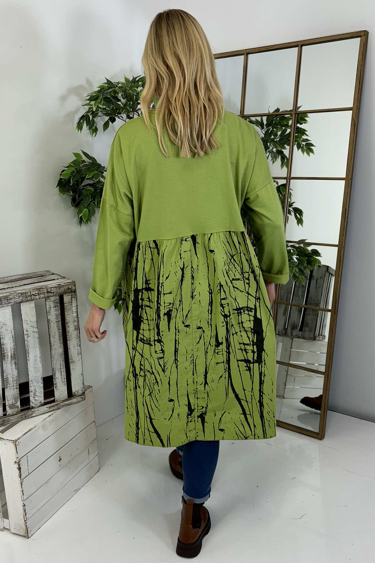 Sofia Patterned Cotton Dress Green