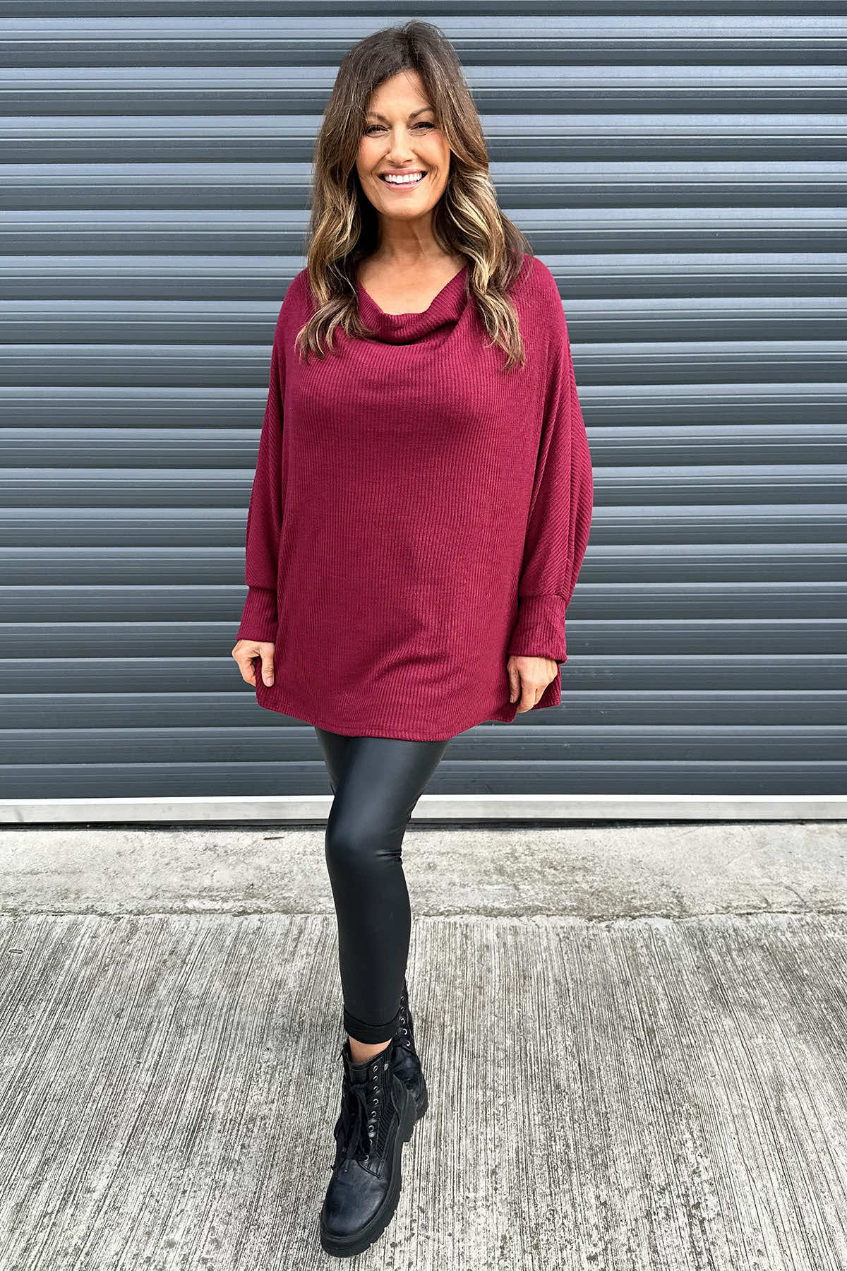 Cordelia Cowl Neck Top Wine