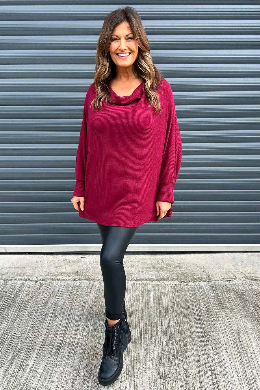 Cordelia Cowl Neck Top Wine