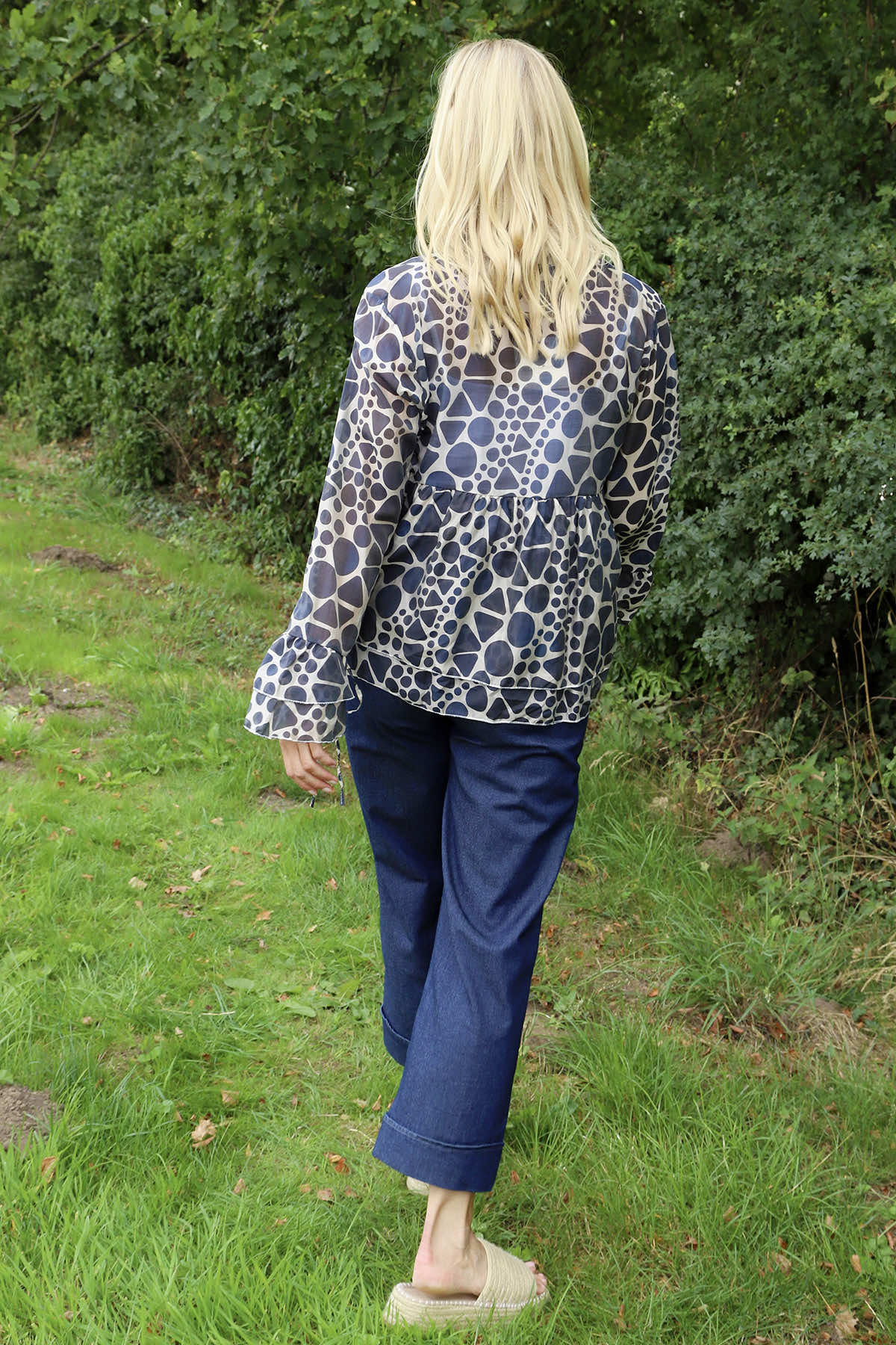 Edith Print Tie Front Top Navy