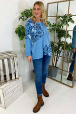 Elettra Print Button Top Blue Blue - Elettra Print Button Top Blue