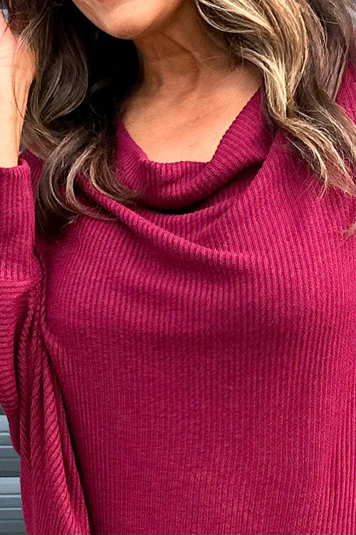 Cordelia Cowl Neck Top Wine - Image 3