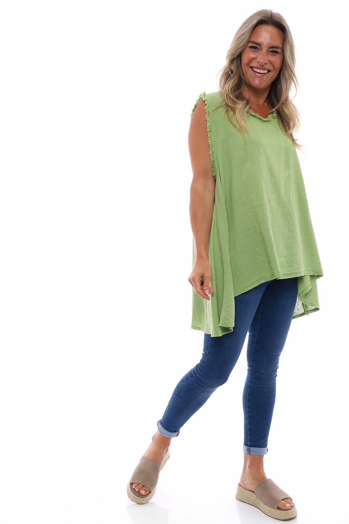 Harini Sleeveless Linen Top Green