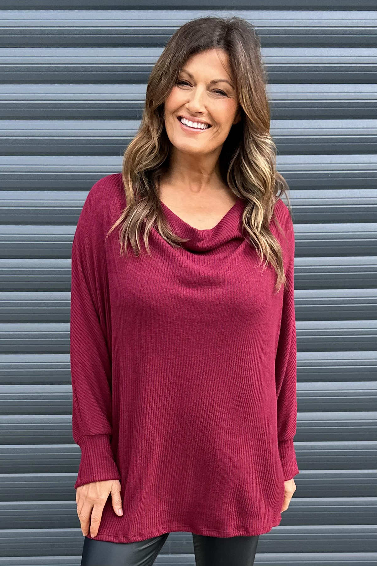 Cordelia Cowl Neck Top Wine