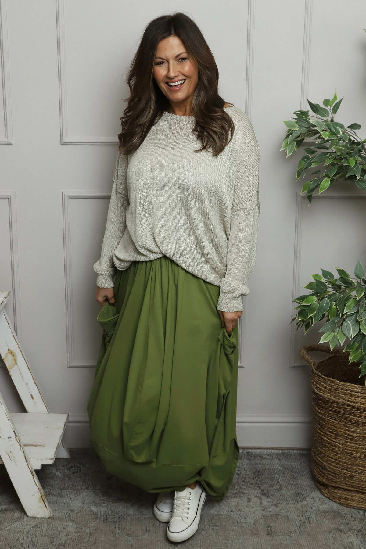 Lavone Cotton Skirt Olive