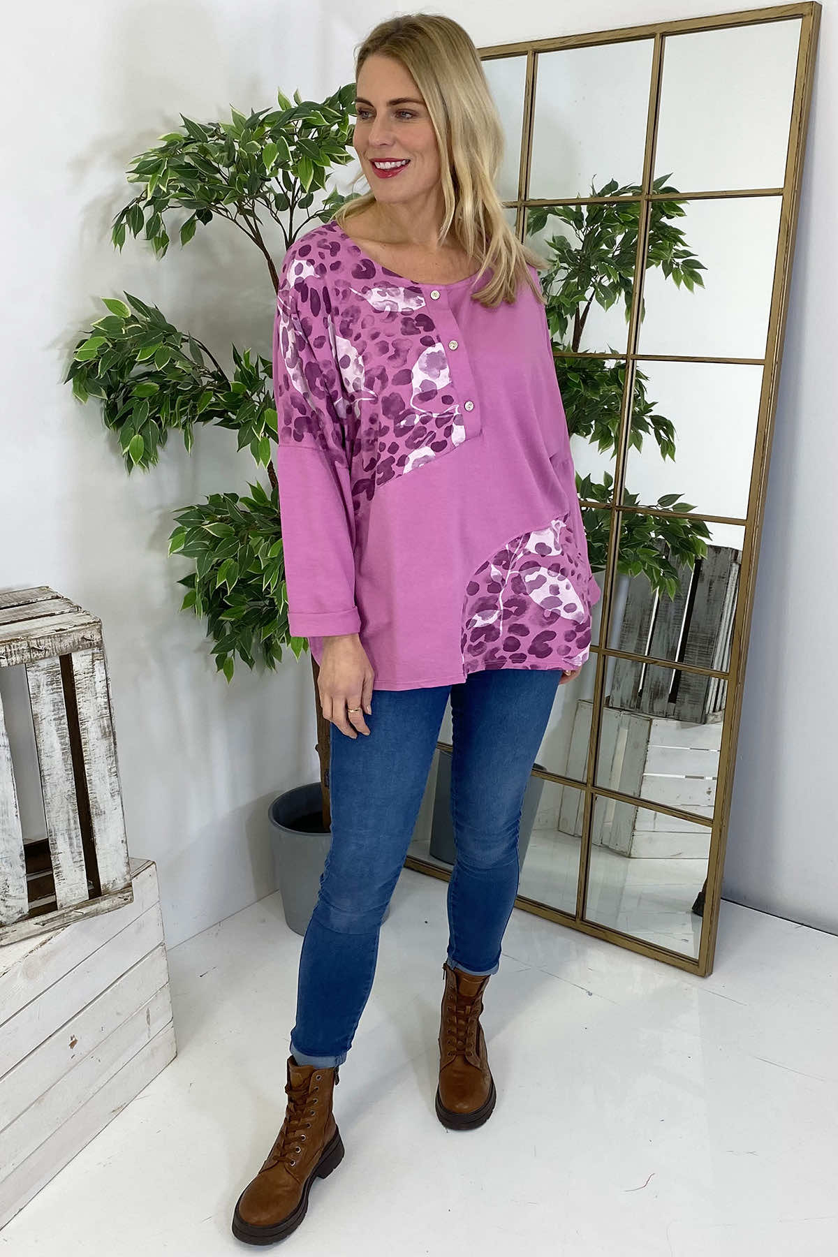 Elettra Print Button Top Pink