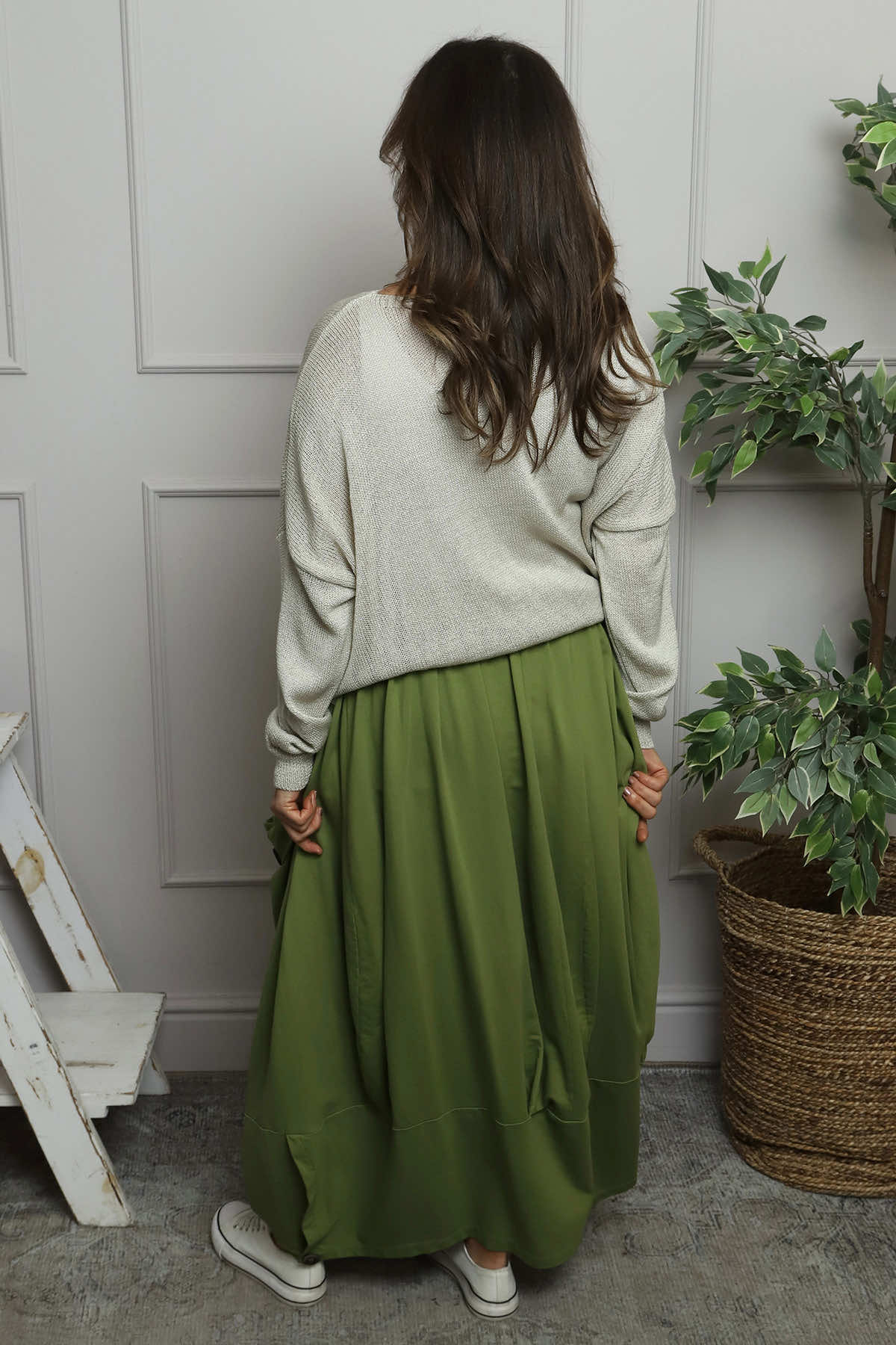 Lavone Cotton Skirt Olive