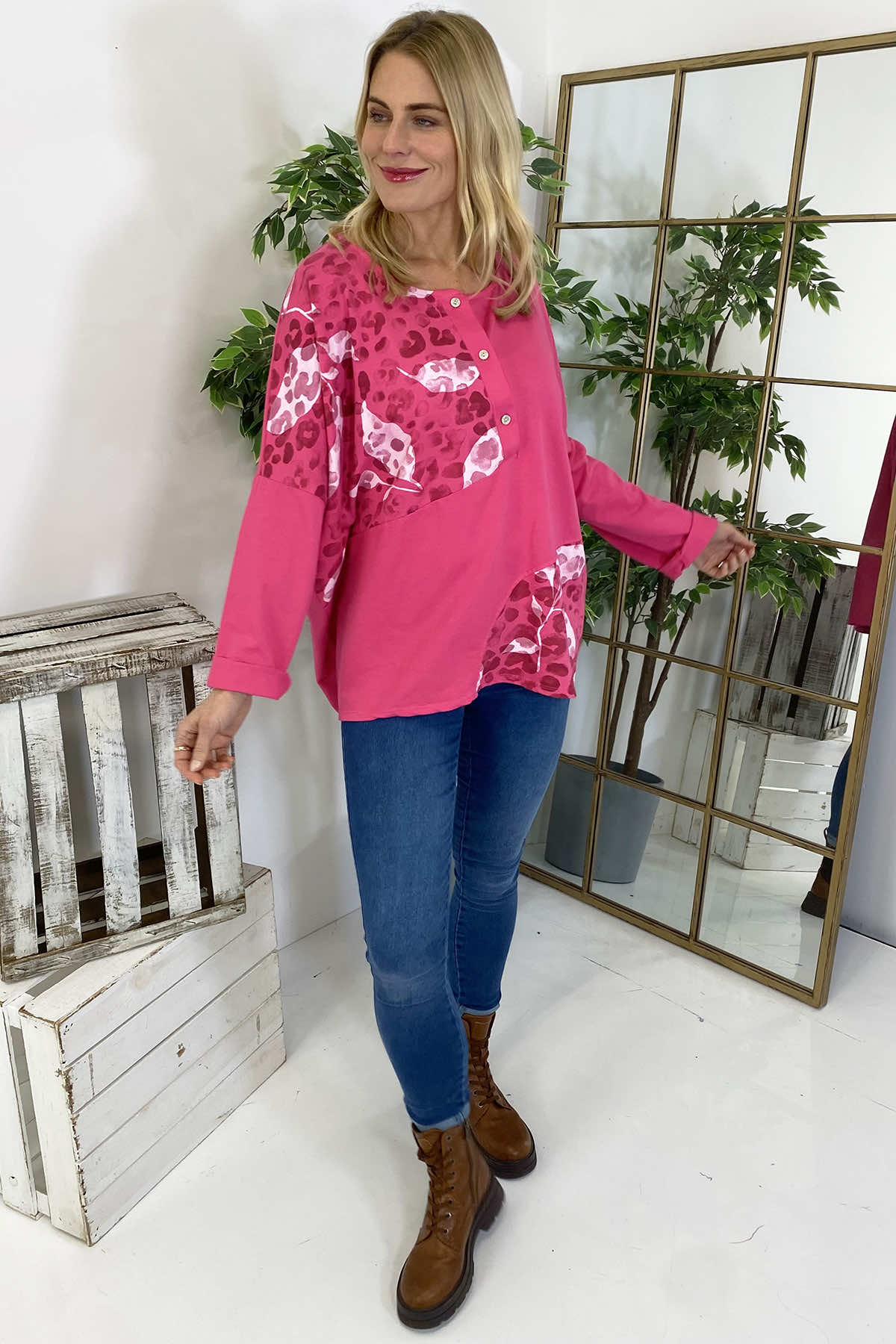 Elettra Print Button Top Fuchsia