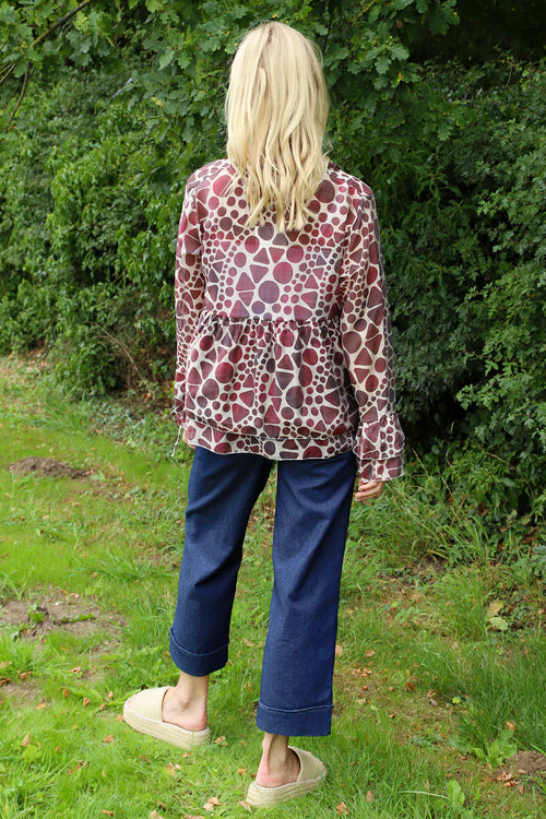 Edith Print Tie Front Top Burgundy - Image 4