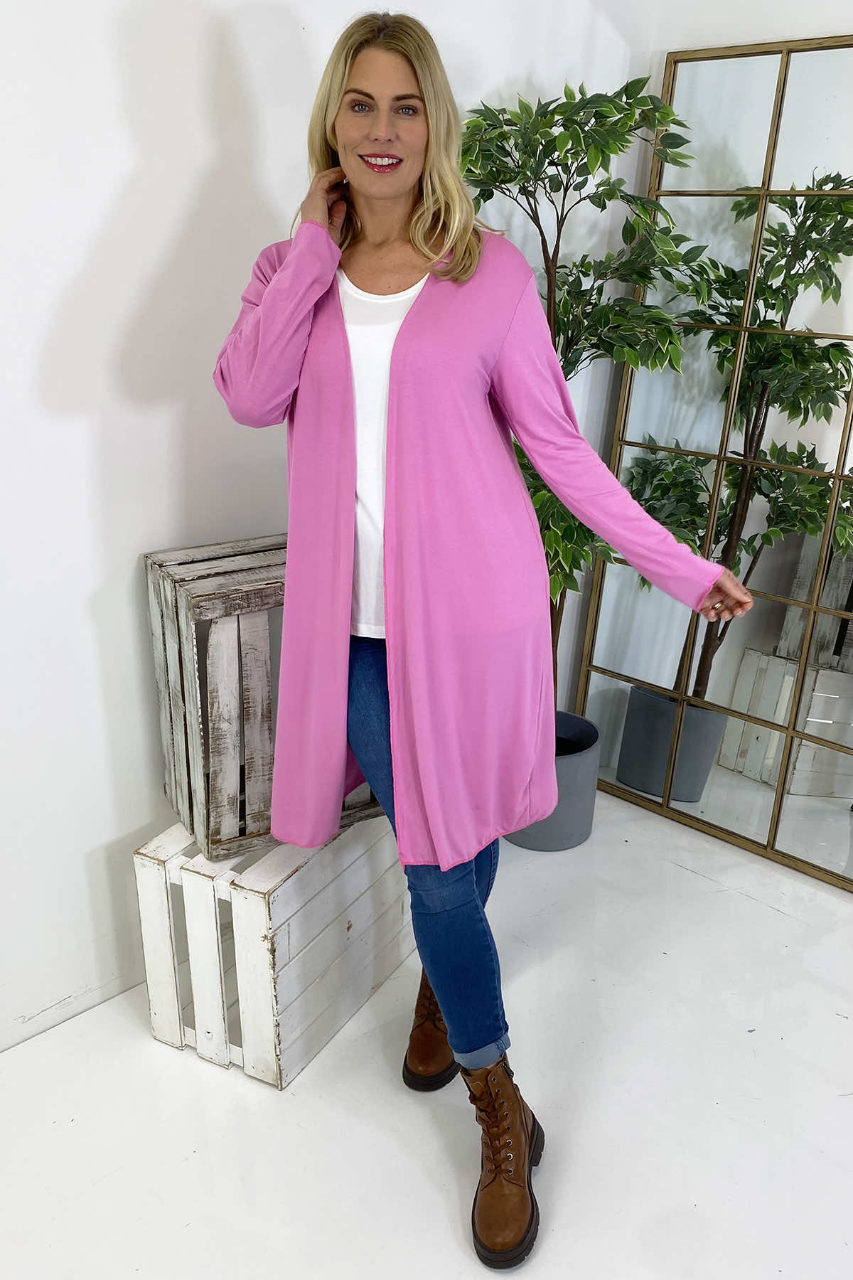 Gabi Waterfall Cardigan Fuchsia