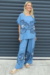 Aksana Flower Wide Leg Trousers Blue