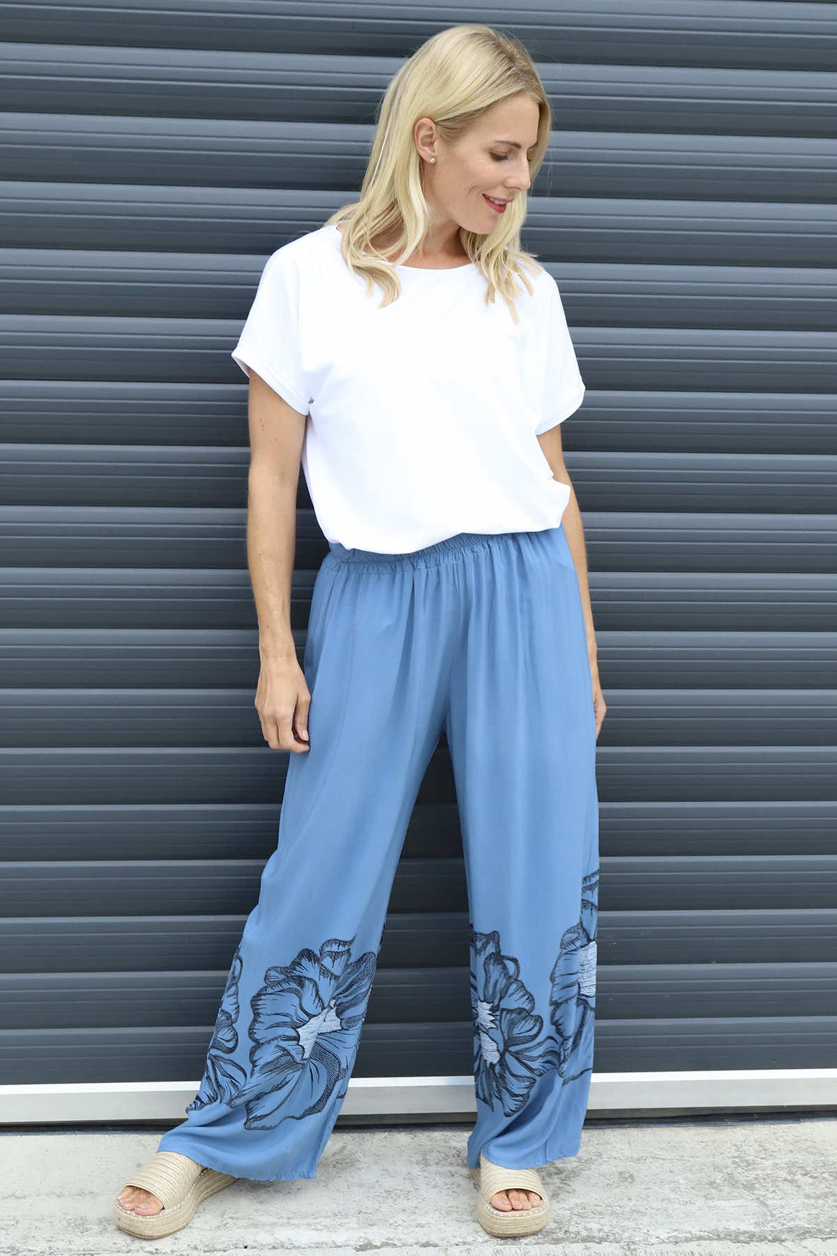 Aksana Flower Wide Leg Trousers Blue