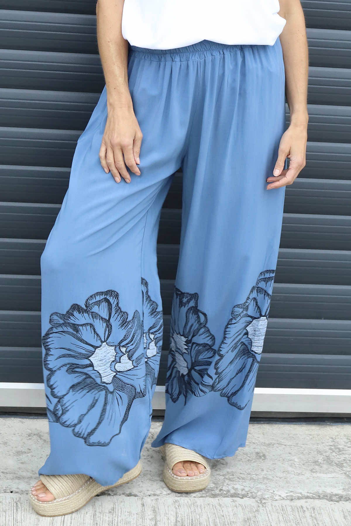Aksana Flower Wide Leg Trousers Blue