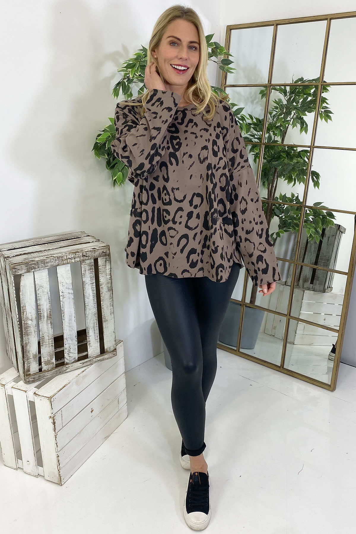 Ainsley Leopard Print Cotton Top Mocha