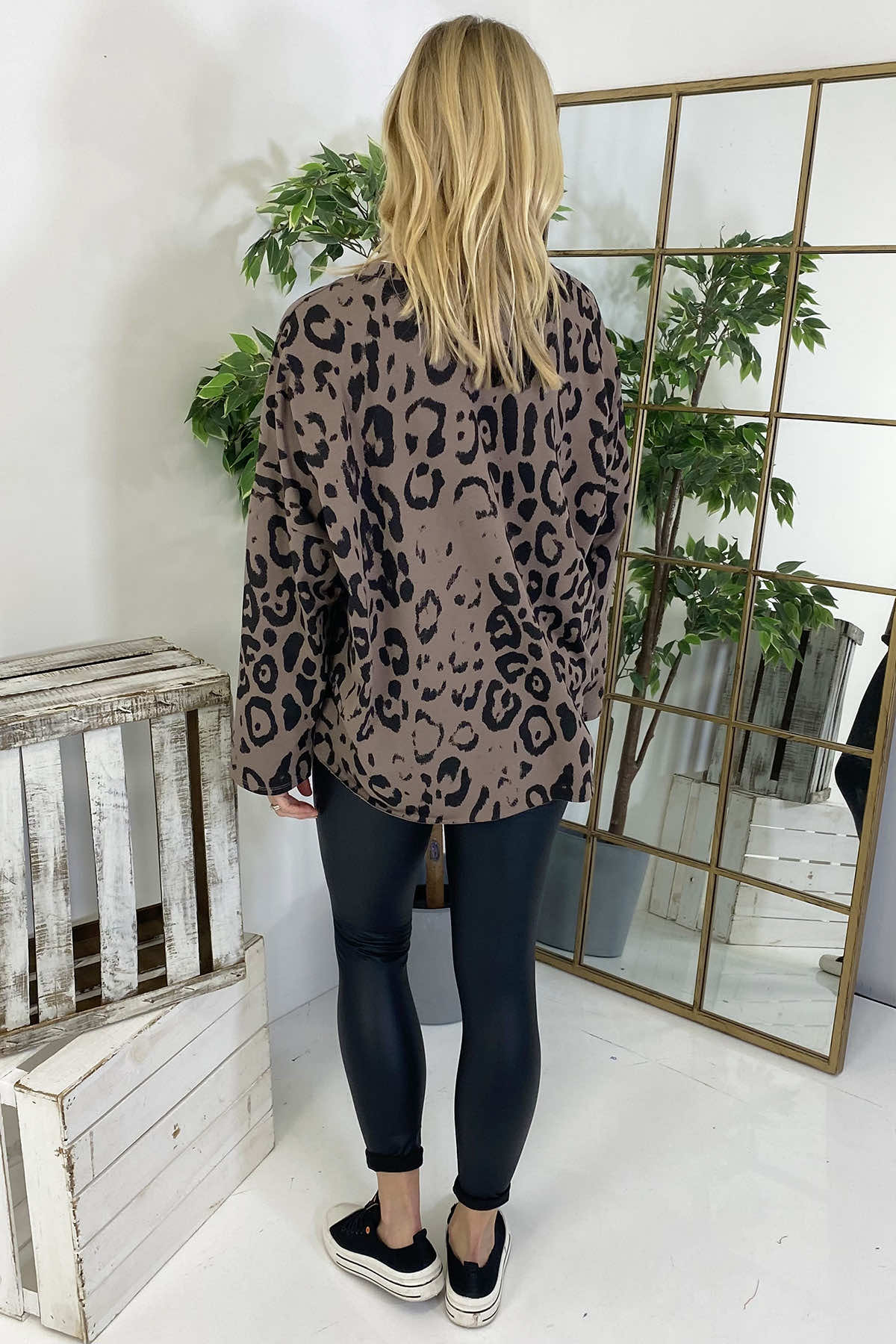 Ainsley Leopard Print Cotton Top Mocha