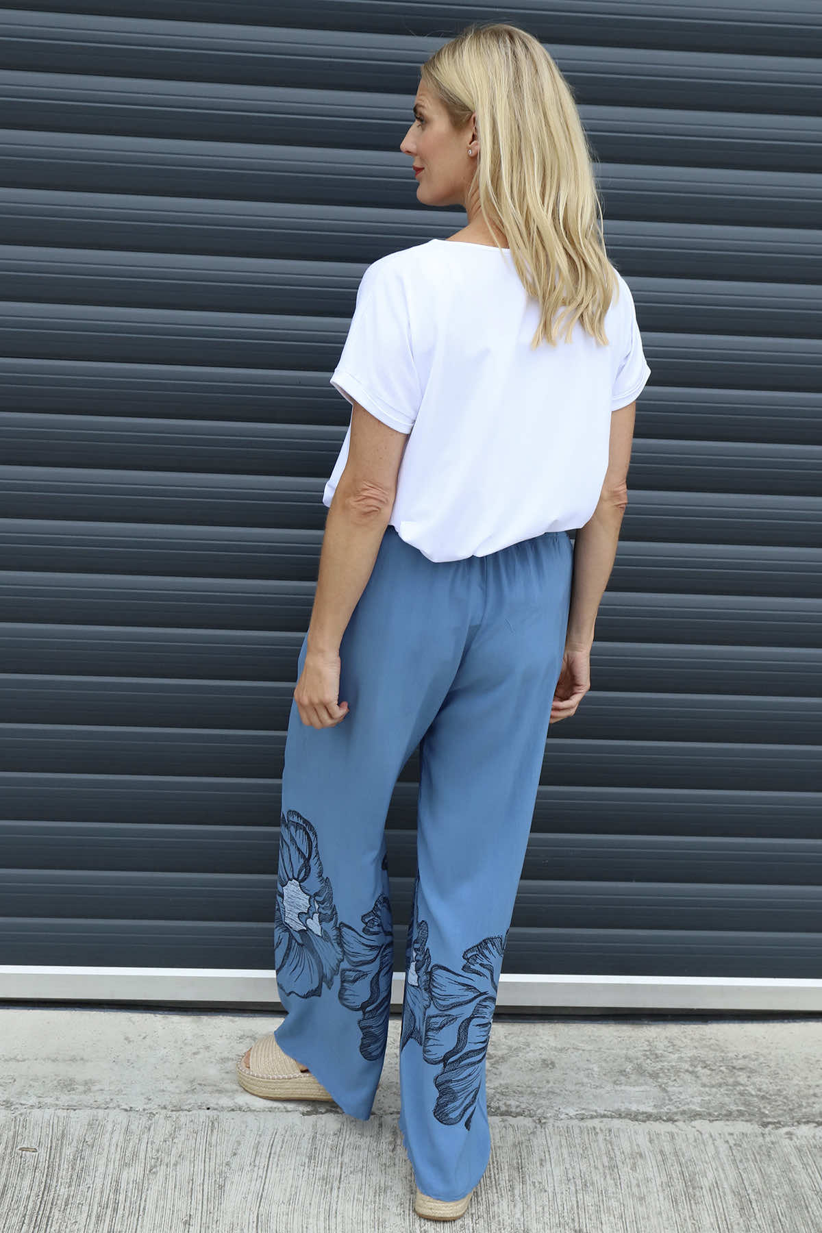 Aksana Flower Wide Leg Trousers Blue