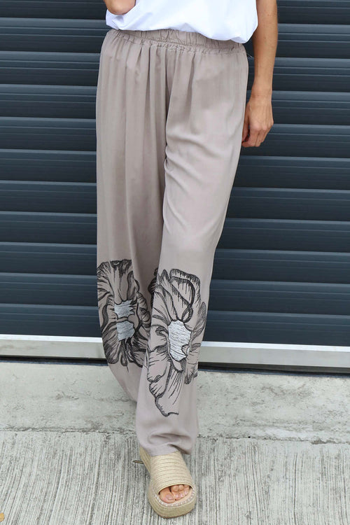 Aksana Flower Wide Leg Trousers Mocha - Image 3
