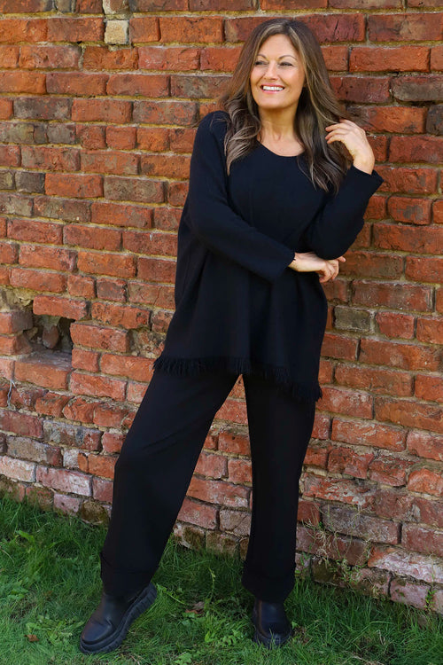 Sally Fringe Hem Jumper Black - Image 1