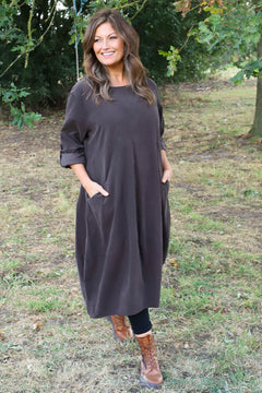 Penelope Pocket Needlecord Dress Cocoa
